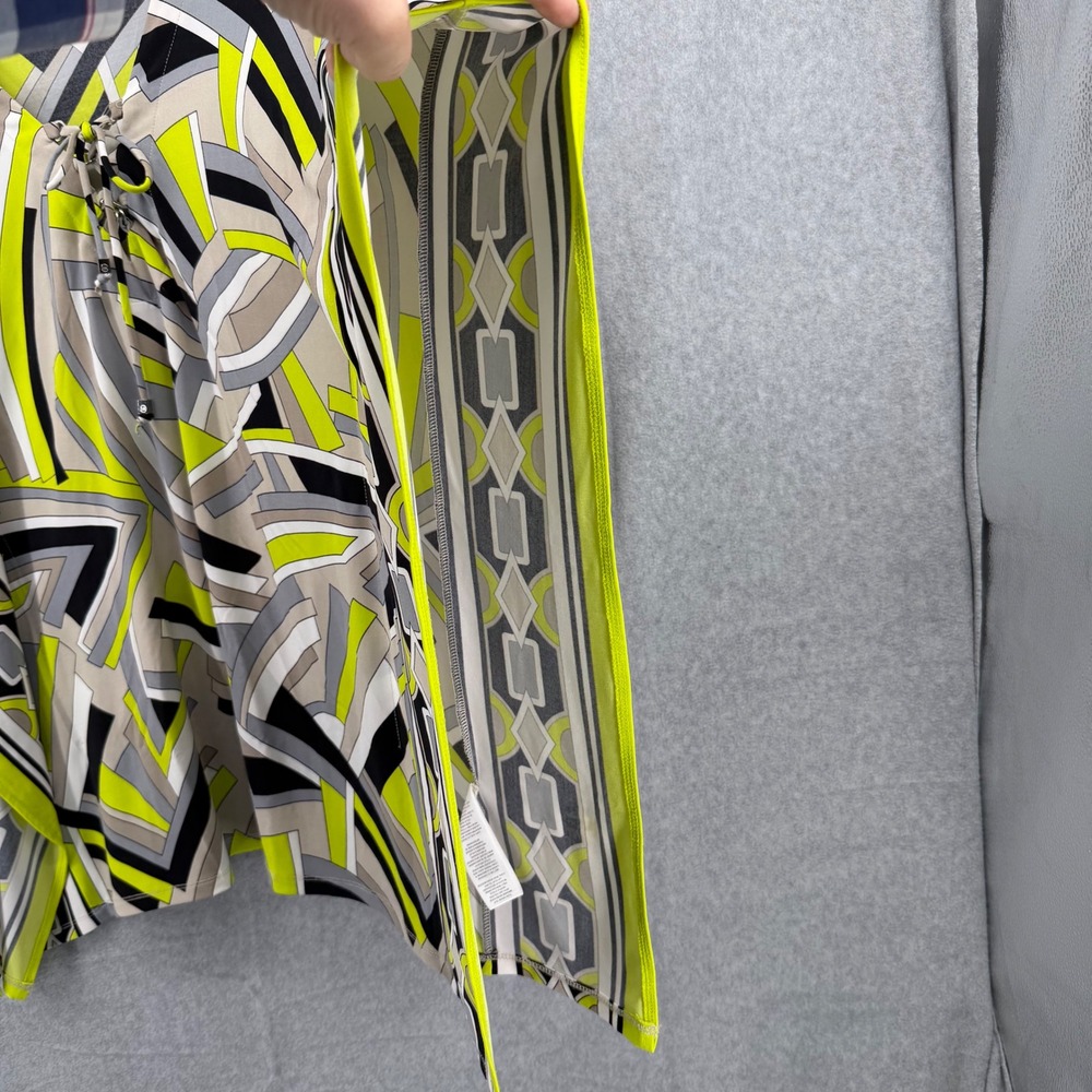 Michael Michael Kors Lime Green Geometric Abstract Lace Up Kaftan Top Small - Picture 7 of 10
